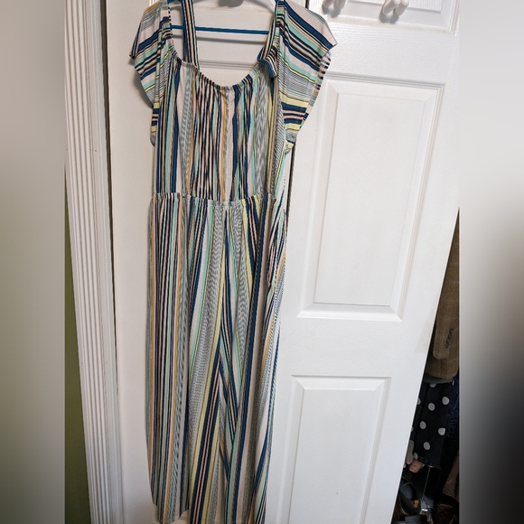 Lane Bryant summer short sleeve cold shoulder striped jumpsuit sz 18/20 - Picture 3 of 7